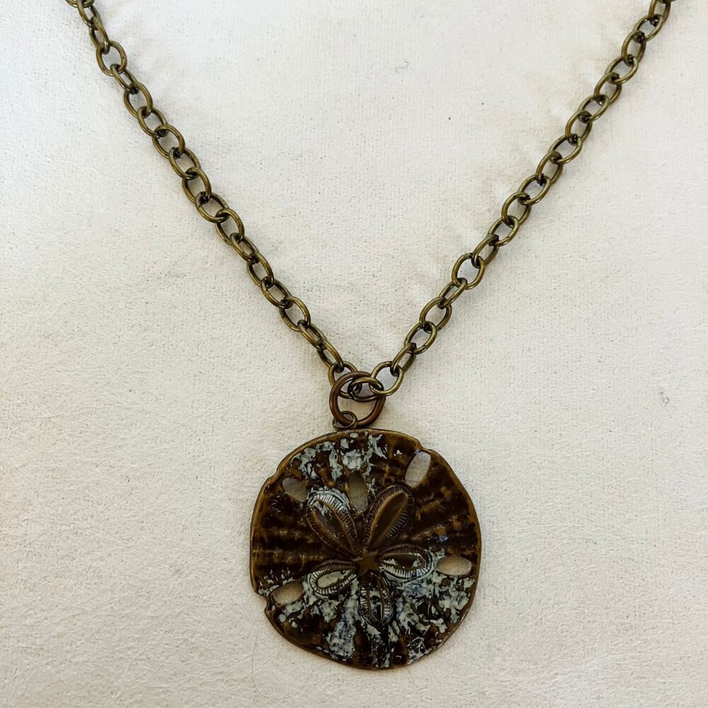 Sand Dollar Pendant Chain Necklace Antique Gold Handcrafted Adjustable New Gift